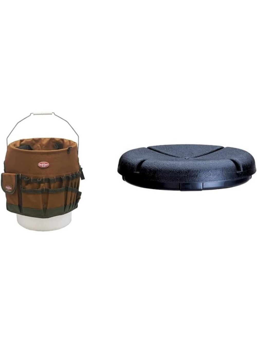 Brown Bucket Tool Organizer & Lightweight Plastic Seat for 3.5-5 Gallon Buckets